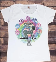 womens clothing rainbow just breathe exhale repeat graphic print t shirt femme meditation yoga posture tshirt female tops