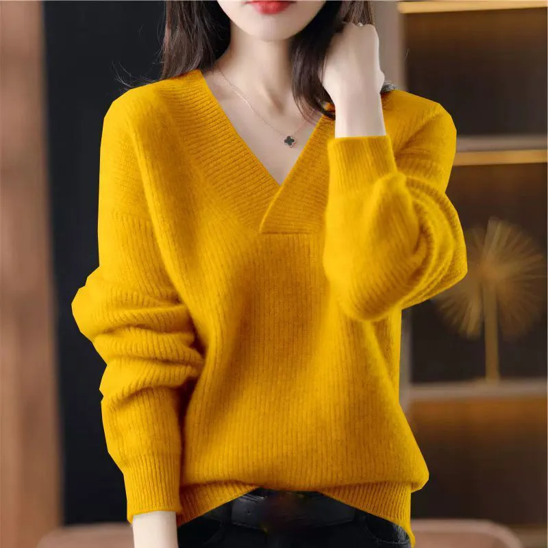 

2023 V-neck loose slimming thickened sweater