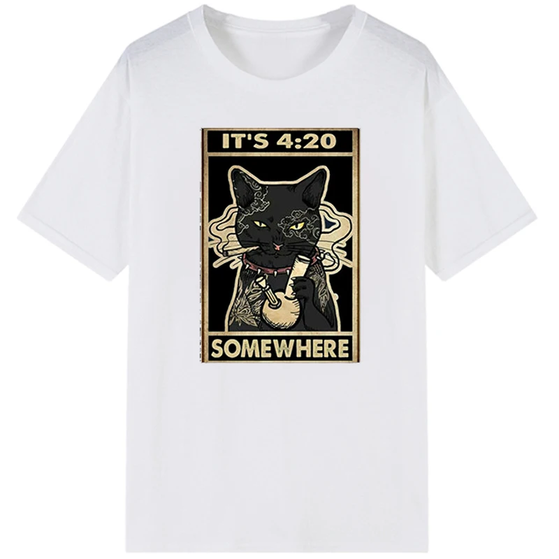 

Футболка FLC It's 4:20 с черной кошкой и татуировкой на месте, лето 2022, модная футболка для мужчин и женщин, повседневные топы в уличном стиле, футб...