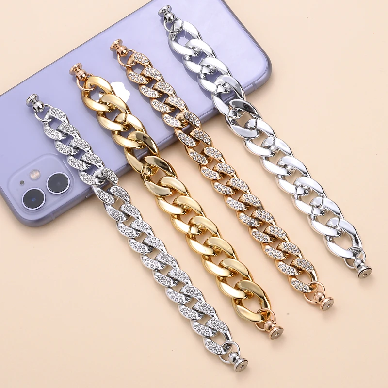 

New Gold Silver Colors Acrylic Mobile Phone Chain DIY Handmade Accessories for Lady Women TelePhone Chains Strap Jewelry