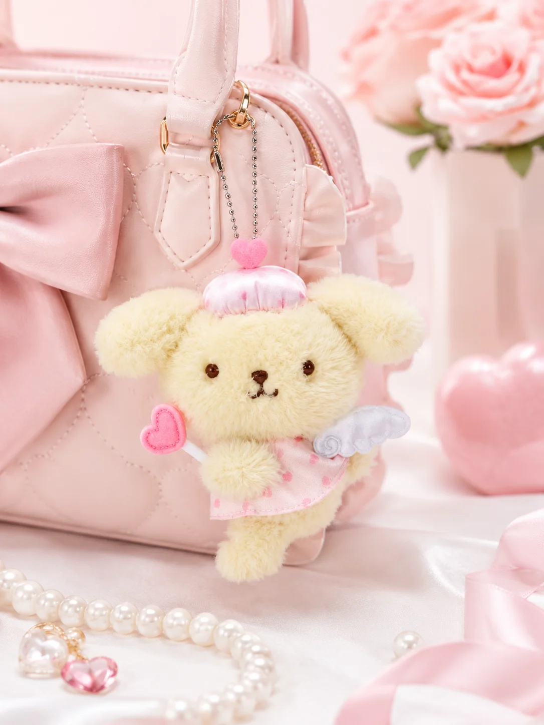 Фото Плюшевый брелок-подвеска Sanrio «Милые крылья ангела с сердечками» из ПП-хлопка для женщин и студенток, милый мультяшный аксессуар для сумок и ключей, подарок №3