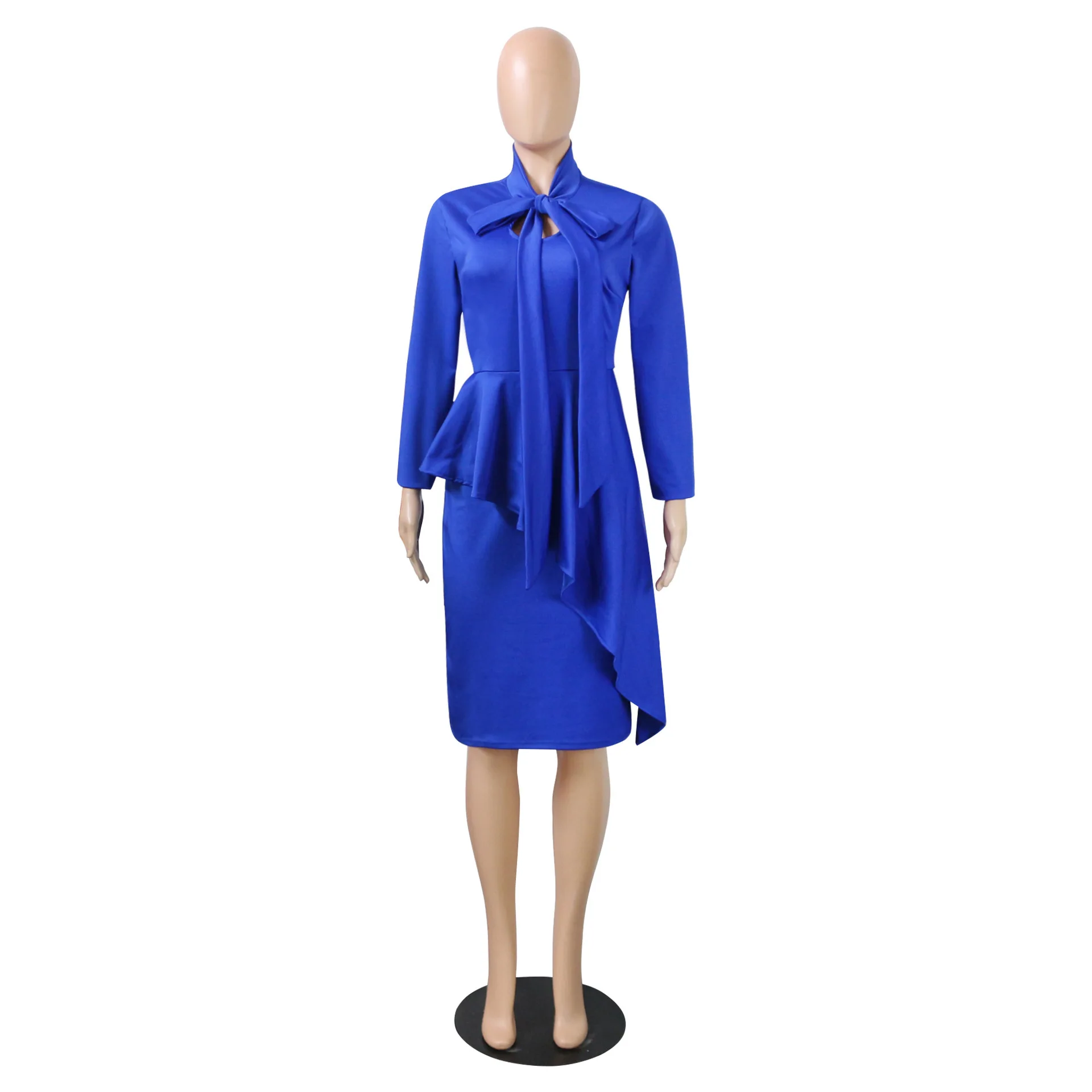 Plus Size Dresses Solid Party Dresses Evening Dresses Bowknot Long Sleeve Pleated Designer Dress Women Luxury 2022 Runway Full