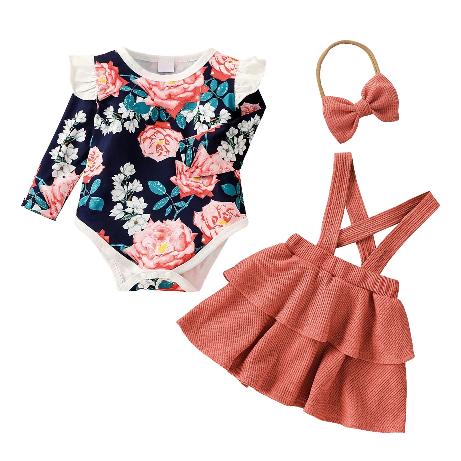 

Outfits Infant Skirts Girls Headbands Printed Floral Bodysuit Suspender Baby Romper Girls Girls Cute Sweatpants Renamed Clothing