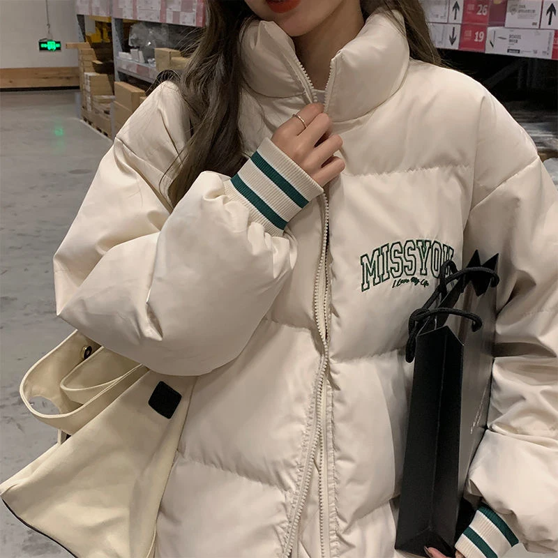 Winter Thickened Warm Baseball Padded Jacket Loose Fashion Long Sleeves Print Women's Down Parka Korean Women Outerwear 2022 New
