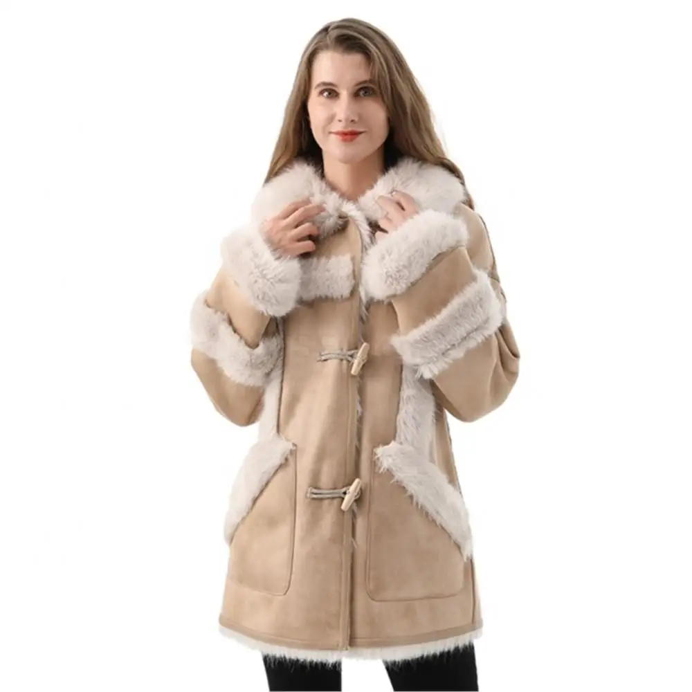 Women Winter Real Suede Long Jacket Single Breasted Lapel Pocket Real Fur Coat Fashion Designer Thermal Elegant women's Clothing