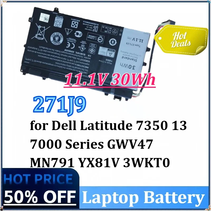Фото НОВАЯ аккумуляторная батарея для ноутбука Dell Latitude 7350 13 7000 Series (271J9, 11.1V, 30Wh), аналог GWV47 MN791 YX81V, высокопроизводительная замена №1