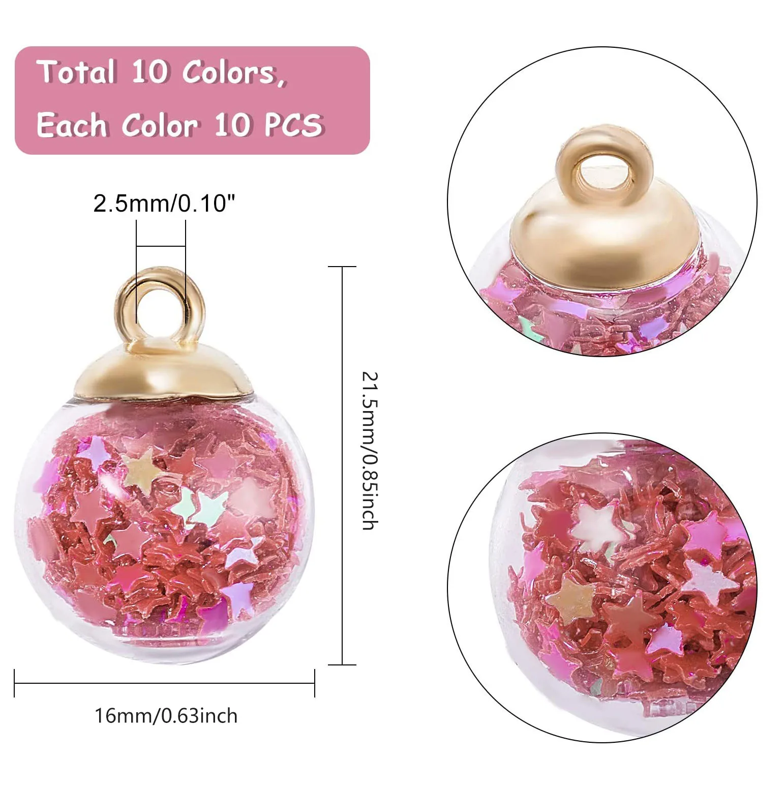 100 шт. Подвески со стеклянным шариком 10 цветов звезды серьги подвески ювелирные