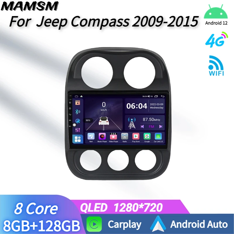 

Автомагнитола для Jeep Compass 2009-2015, мультимедийный плеер на Android, с экраном 10 ", GPS, Bluetooth, типоразмер 2 Din
