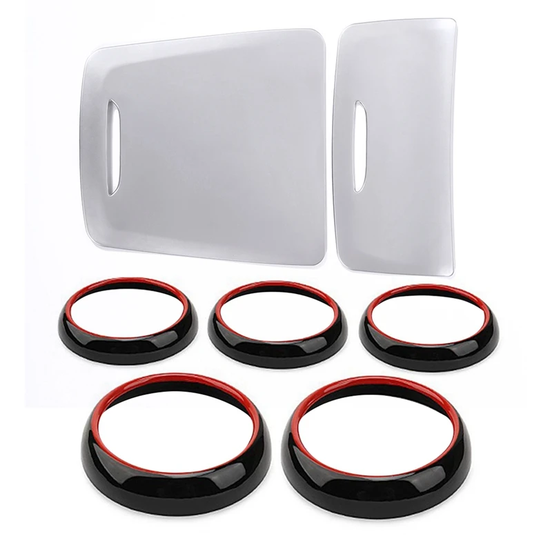 

Chrome ABS Center Storage Box Panel Trim Ashtray Cover With 5Pcs Air Conditioning Vent Outlet Cover Trim Sticker Red