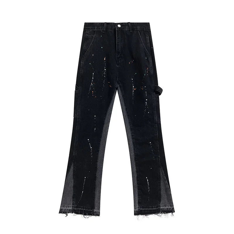 2023 GALLERY DEPT Spliced Wash Vintage Jeans Men's and Women's High Street Speckled Pants Micro Ragged Casual Pants