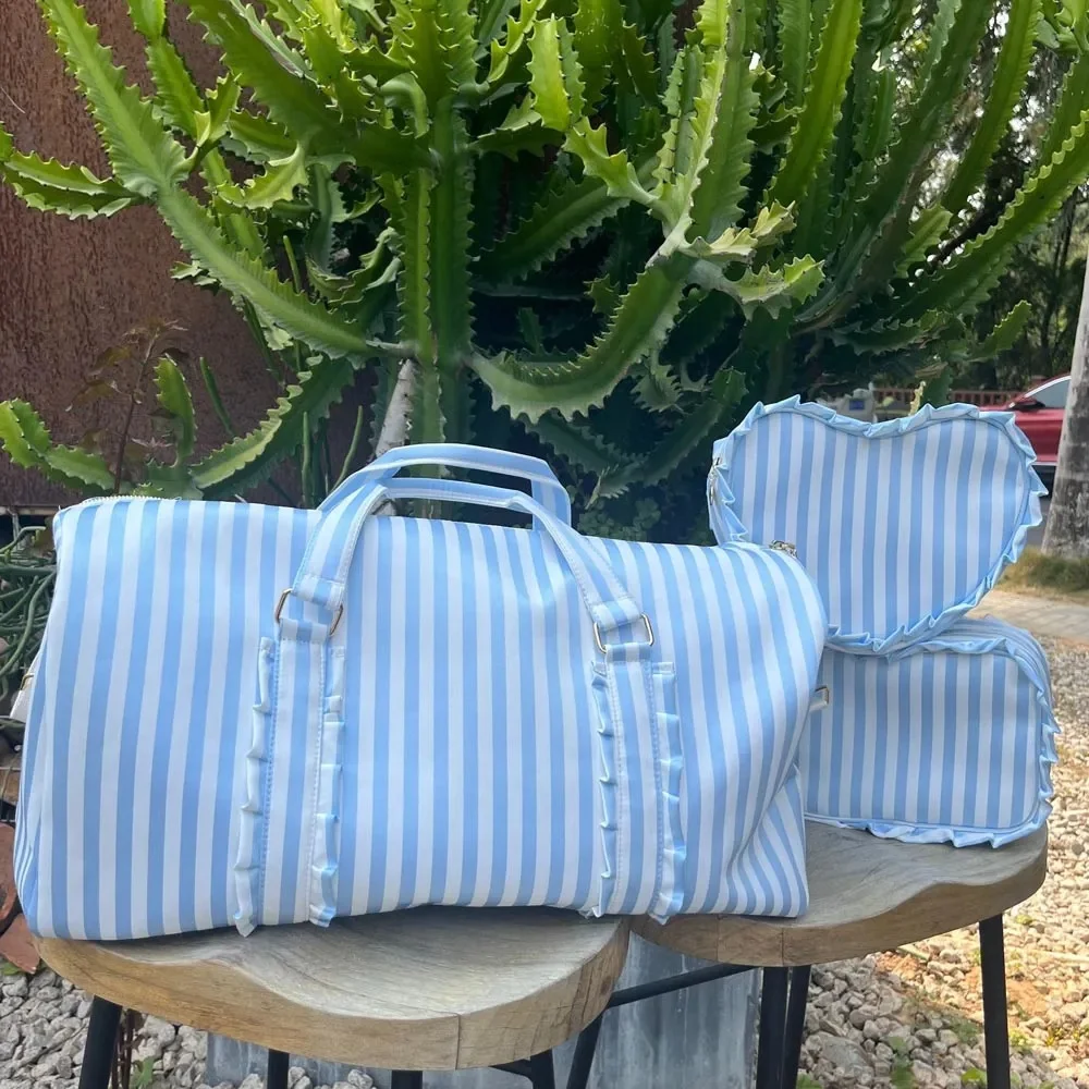 Fashion Simple Nylon Duffle Bags Women Letter Patches Stripe Overnight Bag Ladies Large Capacity Weekender Luggage Travel Bag