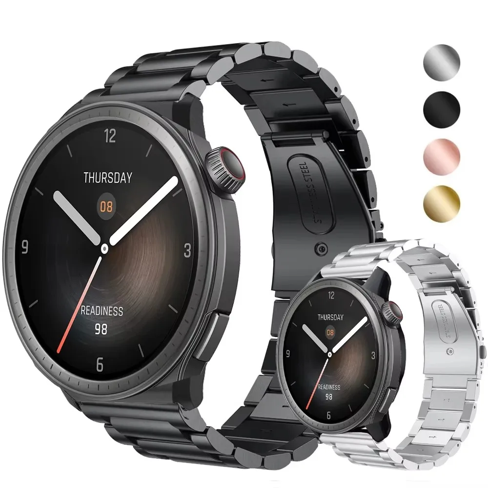Фото Ремешок-браслет для часов 22 мм для умных часов Amazfit Balance, ремешок из нержавеющей стали для Huami Amazfit Balance, металлический браслет Correa №1