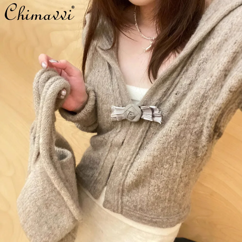 Модный темно-синий вязаный кардиган куртка на осень и зиму новая милая брошь с