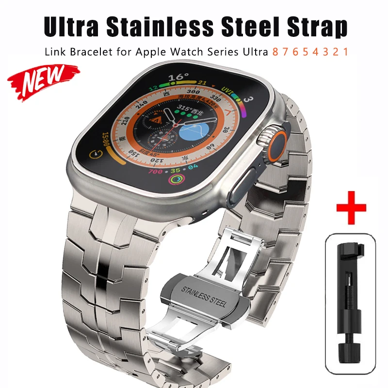 

Металлический ремешок для Apple Watch Series 8 7 6 SE 5 4 45 мм 41 мм 40 мм 44 мм, браслет из нержавеющей стали для iWatch Ultra 49 мм 42 мм Correa