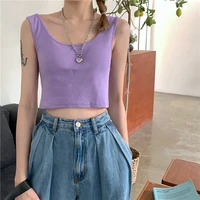 sweet purple slim cropped tank tops summer women korean fashion simple casual crop tops 2021 cute basic streetwear y2k clothing