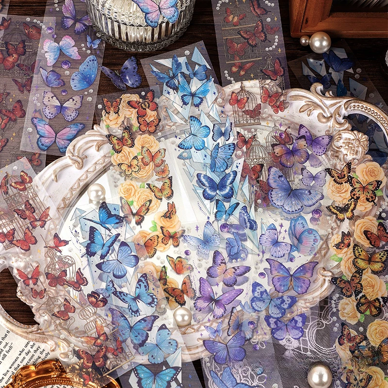 

3 Sheet Ins Style PET Washi Tape Kawaii Shiny Butterfly Junk Journal Sticker Cute Vintage DIY Decorative Sticker For Scrapbook