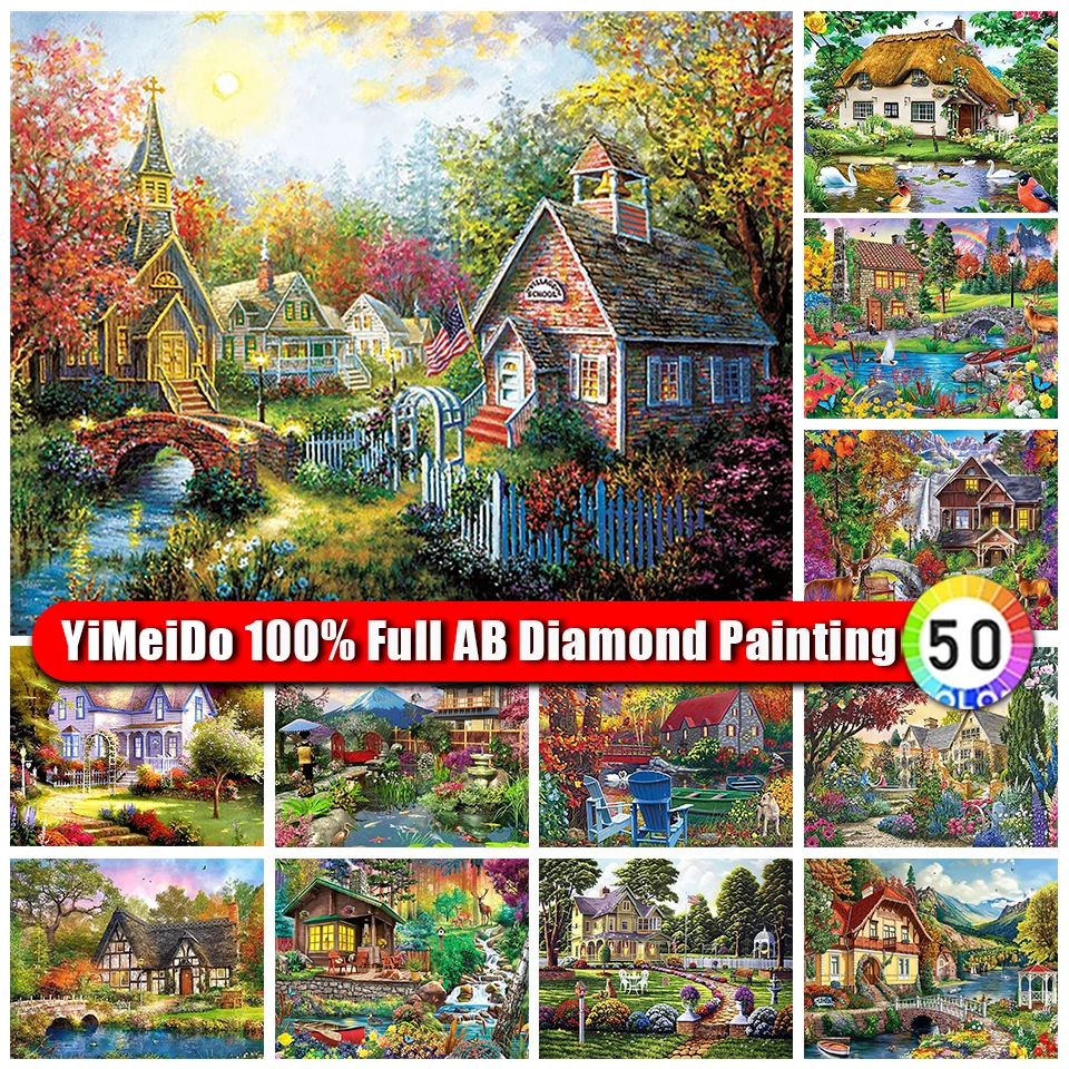 

YiMeiDo 100% AB Diamond Painting Garden House Full Drill Diamond Embroidery Mosaic Landscape Cross Stitch Home Wall Art Decor