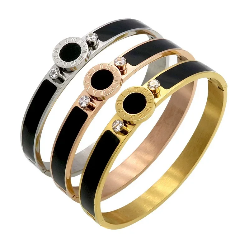 Новый браслет из нержавеющей стали с римскими цифрами и кристаллами для женщин