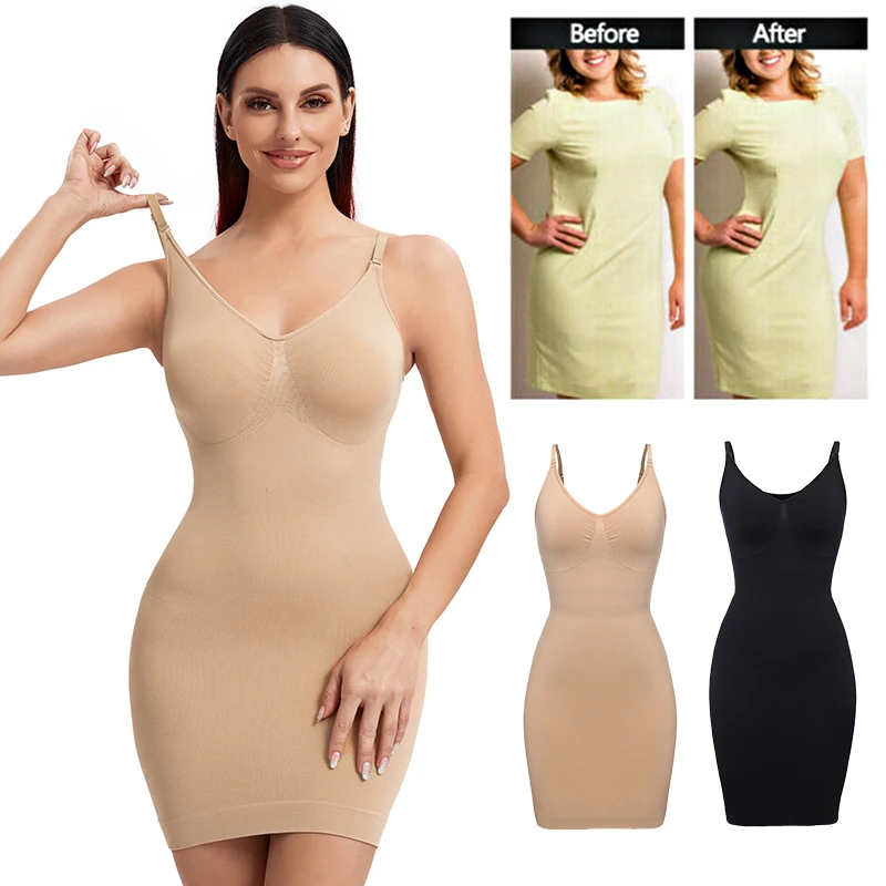 Women Slimming Shapewear Underwear Control Strap Sexy Deep V-Neck Push Up Dress Body Shaper Spaghetti Waist Trainer Lingerie
