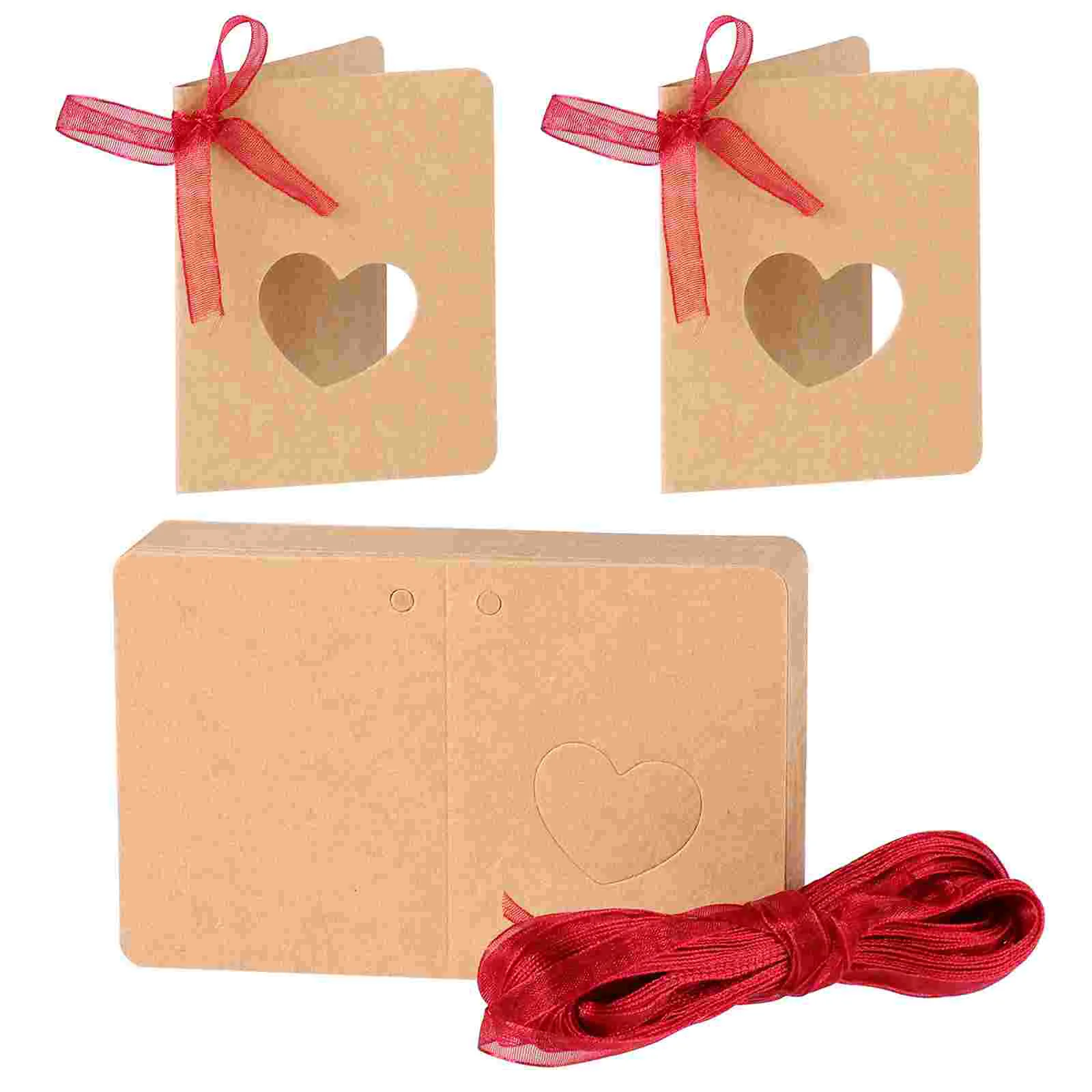 

Card Tag Kraft Paper Hang Tag With Red Rope Hollow Heart Shape Lable For Wedding Birthday Decoration