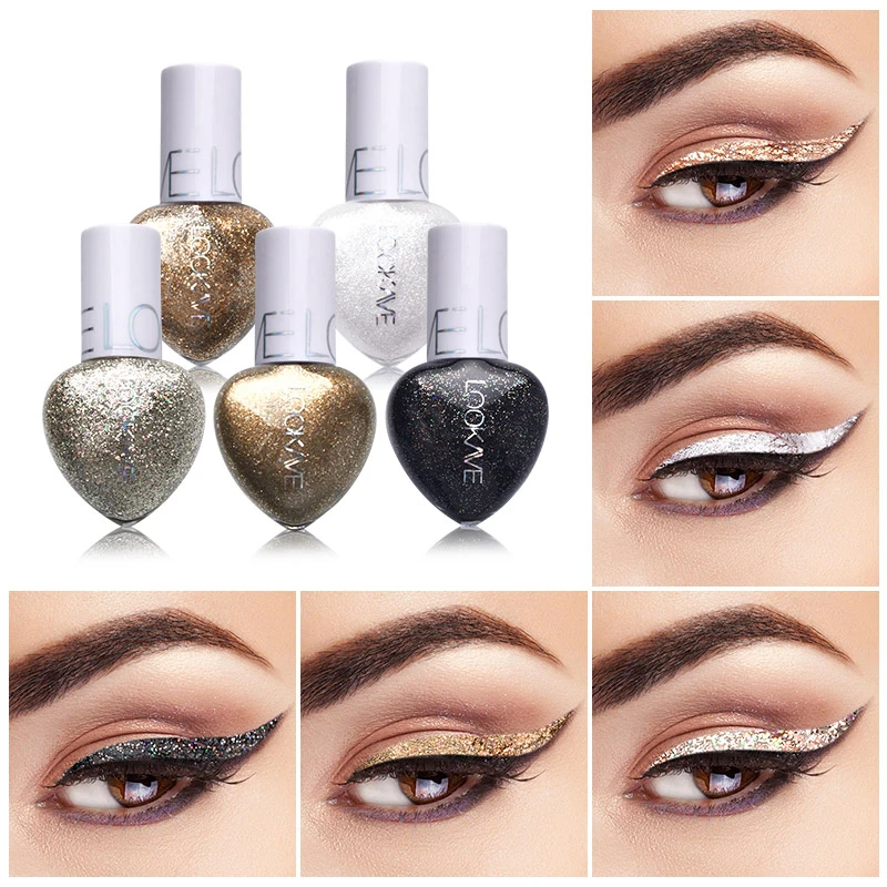 

Heart-shaped Shiny Professional Eyeliner Eye Liners Pigment Silver Black Gold 5 Color Liquid Glitter Eyeshadow Cosmetics Makeup