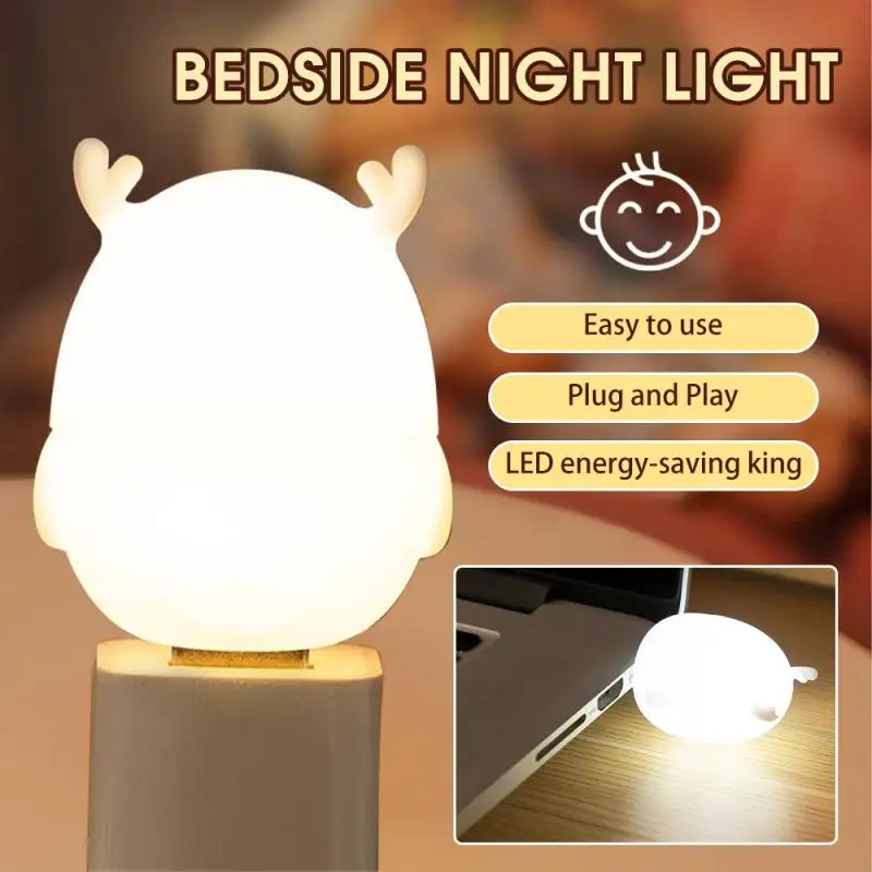 

Mini USB LED Night Light Wireless Night Light Recharge Bedroom Bedside Kitchen Lamp Cartoon Decoration Table Lamp For Kids Gift