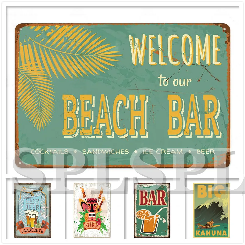 

Surfing Metal Poster Nude Beach Tin Signs Vintage Art Hawaii Seascape Wall Decoration Cafe Bar Room Outdoor Decor Ocean Plaque