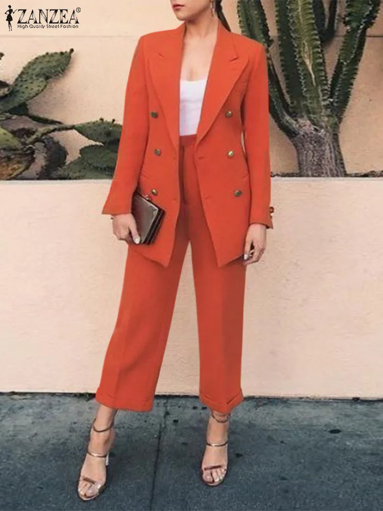 

Oversized ZANZEA Women Formal Sets Long Sleeve Double-breasted Blazer Suit Pants Suits Sets Outfits Work Wears Office Lady 2PCS