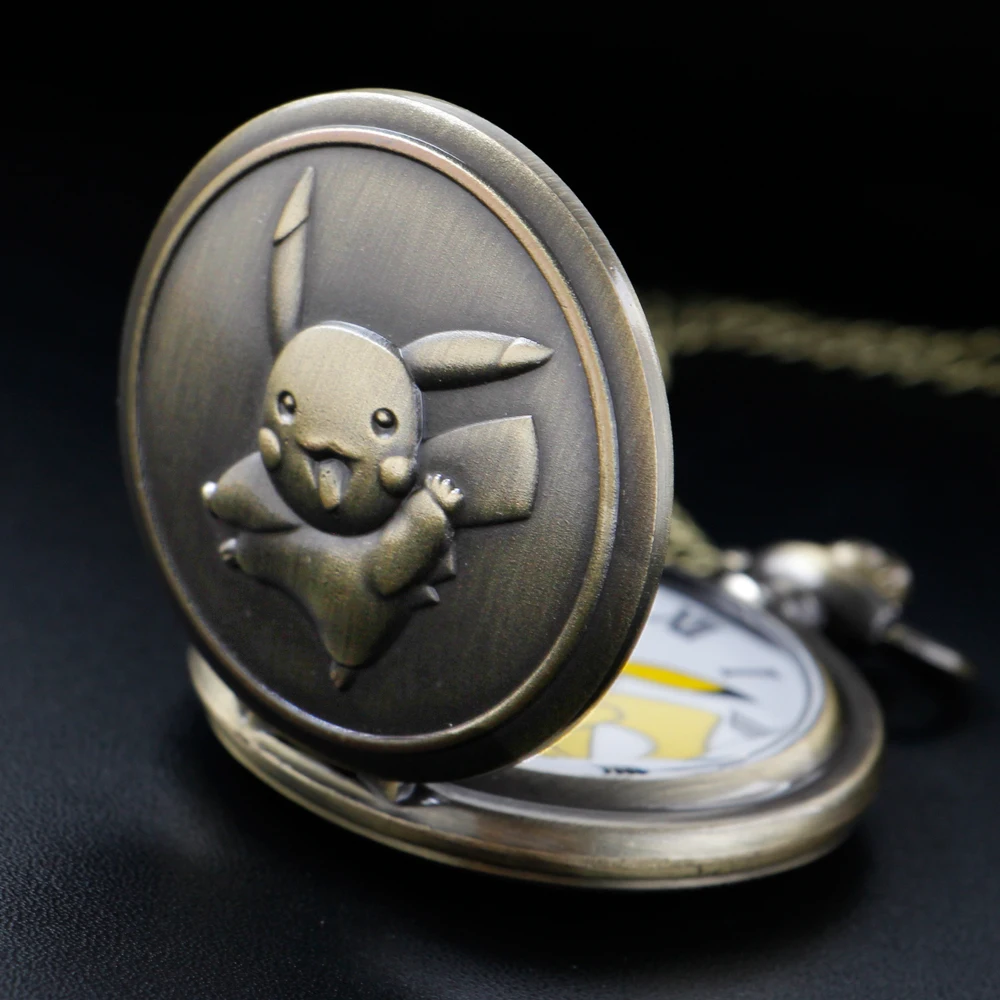 

Japanese Classic Animation Pikachu Pet Quartz Pocket Watch Steam Punk Bronze Pocket Watch Necklace Chain Children's Gift Reloj