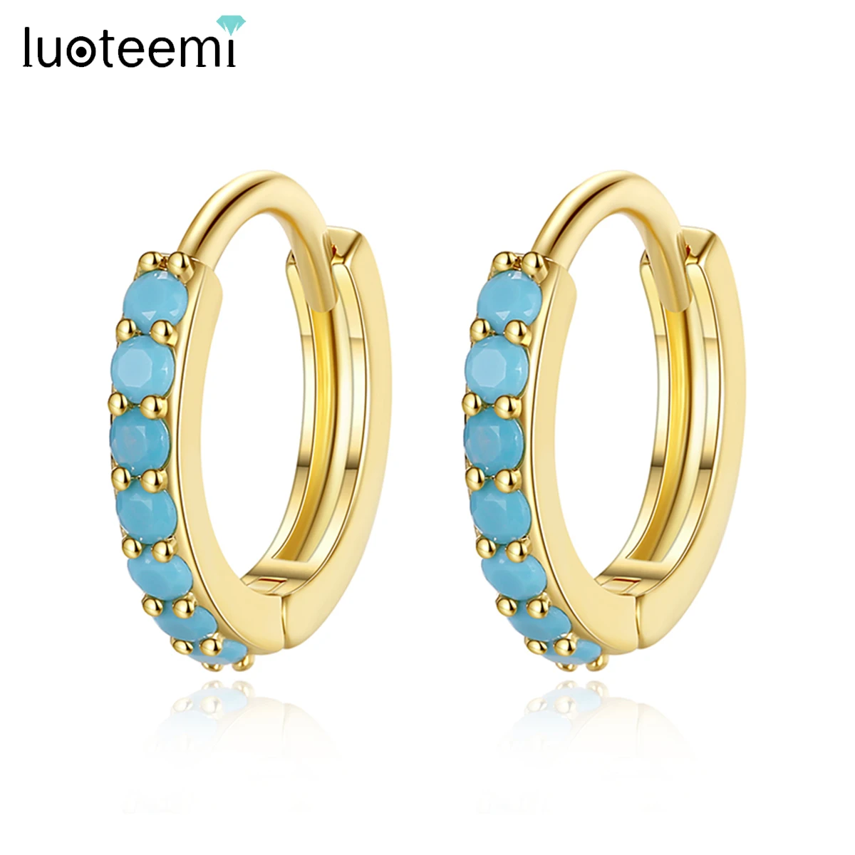 

LUOTEEMI Classic Gold Color Turquoise Hoops for Woman Thin Trendy Geometric Circle Green Stone Earrings Huggies Jewelry for Girl