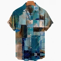 mens 3d oil painting short sleeved shirt hawaiian beach shirt button lapel large street clothing 2022