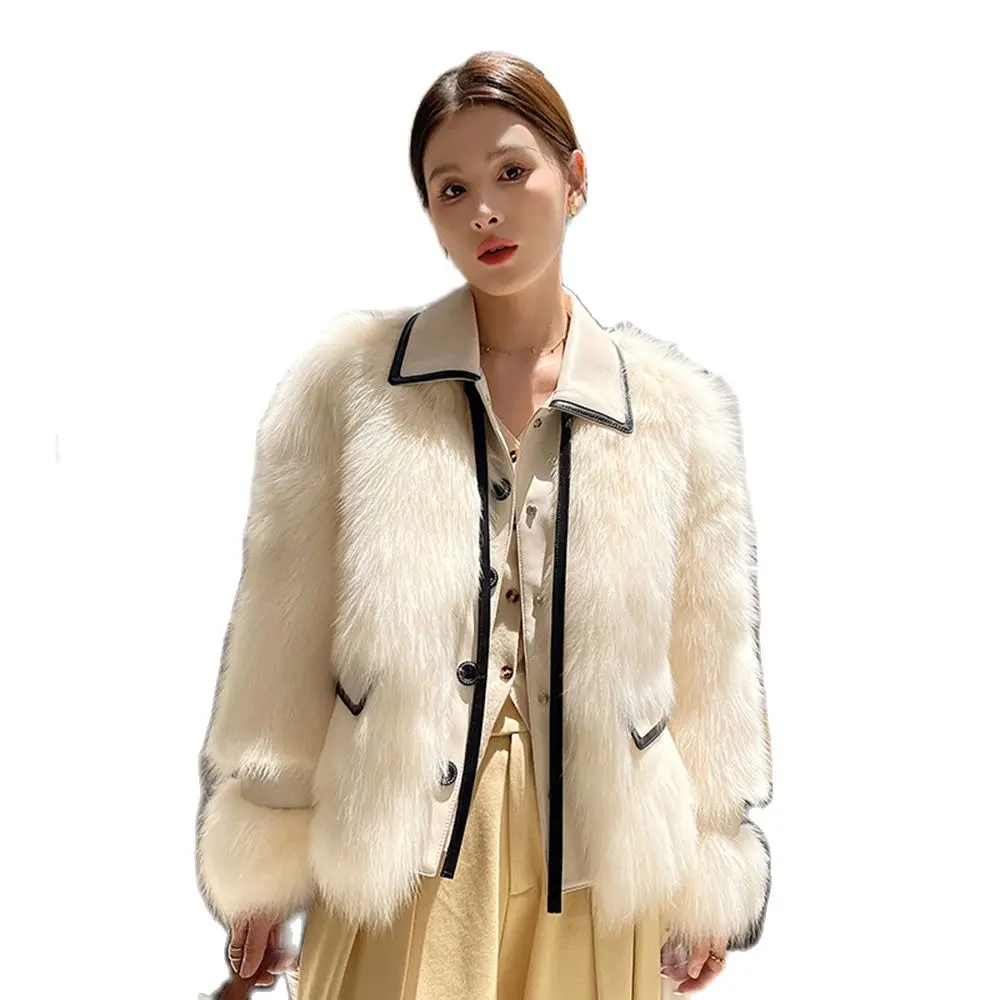 Women Real Fox Fur Coat Autumn Winter Elegant Small Fragrance Style Thick Warm Double-faced Fur Jacket Goose Down Liner Outewear