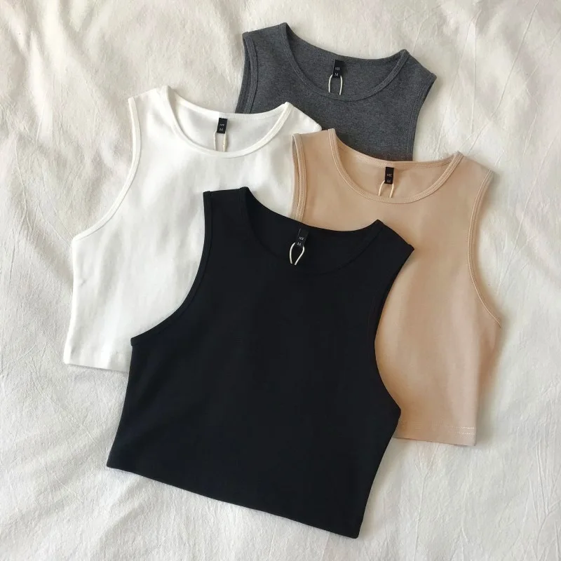 Crop Top Women Summer Vest Casual Solid Tank Tops O Neck Sleeveless T-shirt Fashion Basic Slim Fit Tees Ladies Y2k Clothes 2023