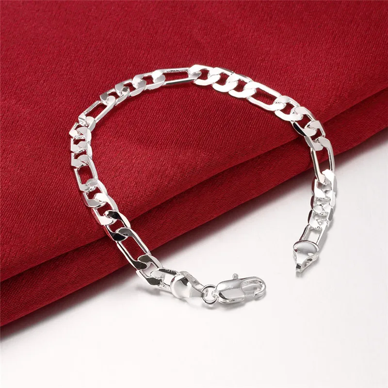 

925 sterling silver wild 6MM flat sideways chain Bracelets for women Fashion Party Wedding Accessories Jewelry Christmas Gifts