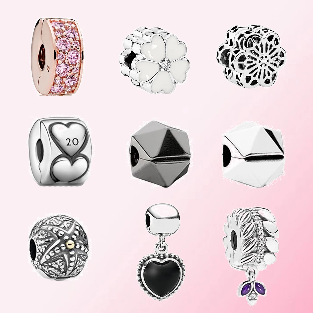 

2021 100% 925 Sterling Silver Classic White Primrose 20th Anniversary Heart Clip Women's Charm Fit DIY Bracelet Fashion Jewelry
