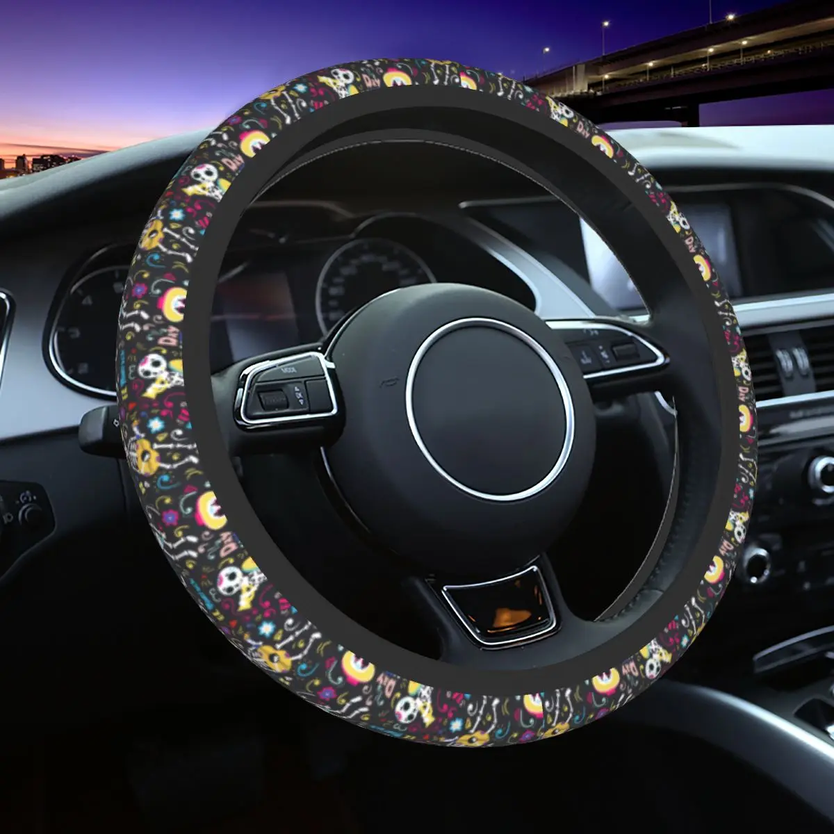 

37-38 Car Steering Wheel Cover Day Of The Dead Braid On The Steering Wheel Cover Car-styling Steering-Wheel Accessories