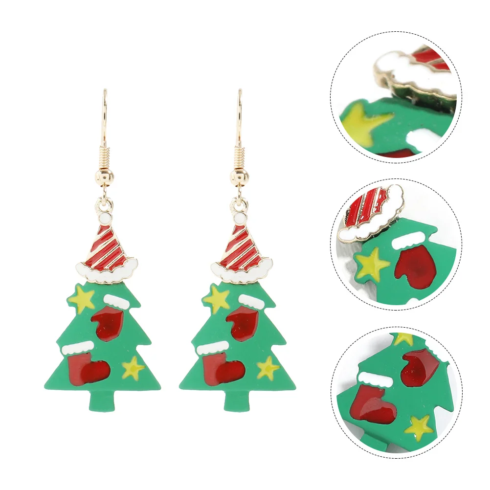 

1 Pair Woman Alloy Earrings Xmas Tree Eardrops Fashion Xmas Jewelry (Green)