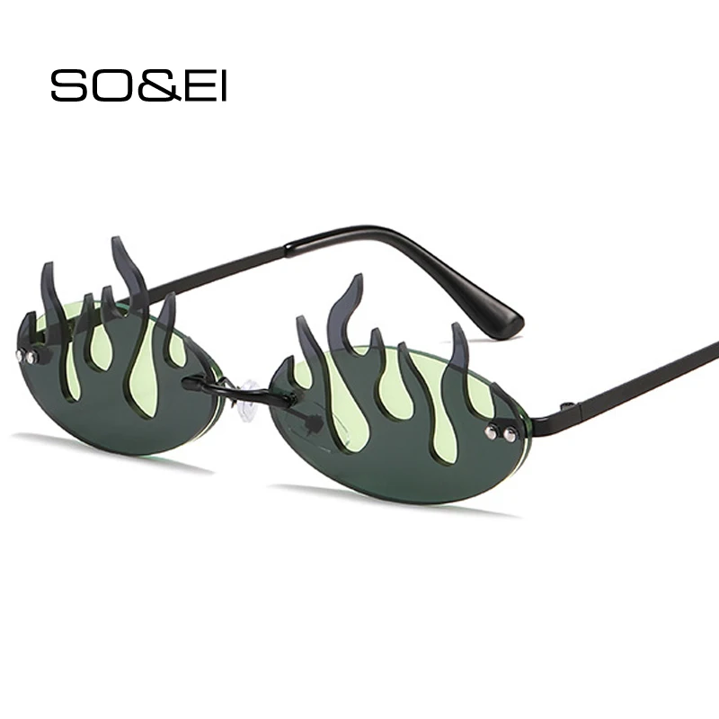 

SO&EI Fashion Unique Flame Oval Shape Sunglasses Women Retro Clear Ocean Double Color Lens Eyewear Shades UV400 Men Sun Glasses