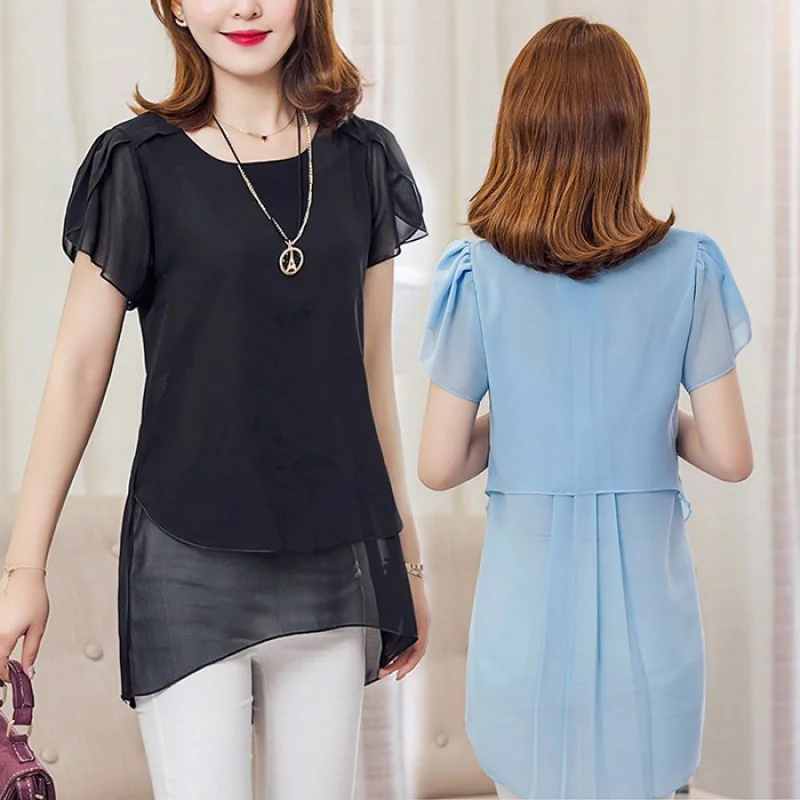 

Led nat female roina see-through half-sleeve blouse 2p