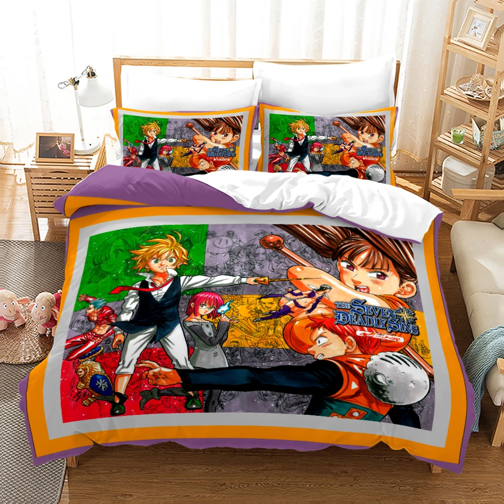 

Set Single Twin Full Queen King Size Anime Bed Set Aldult Kid Bedroom Duvetcover Sets 3D Print 012 The Seven Deadly Sins Bedding