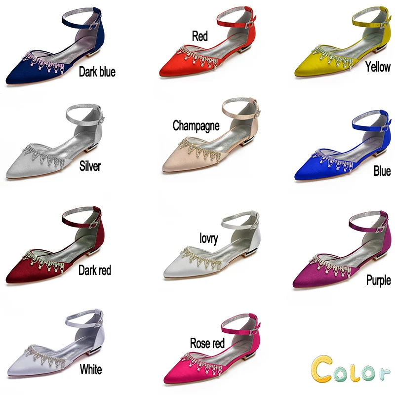 Женские атласные туфли на плоской подошве с ремешком щиколотке и острым носком