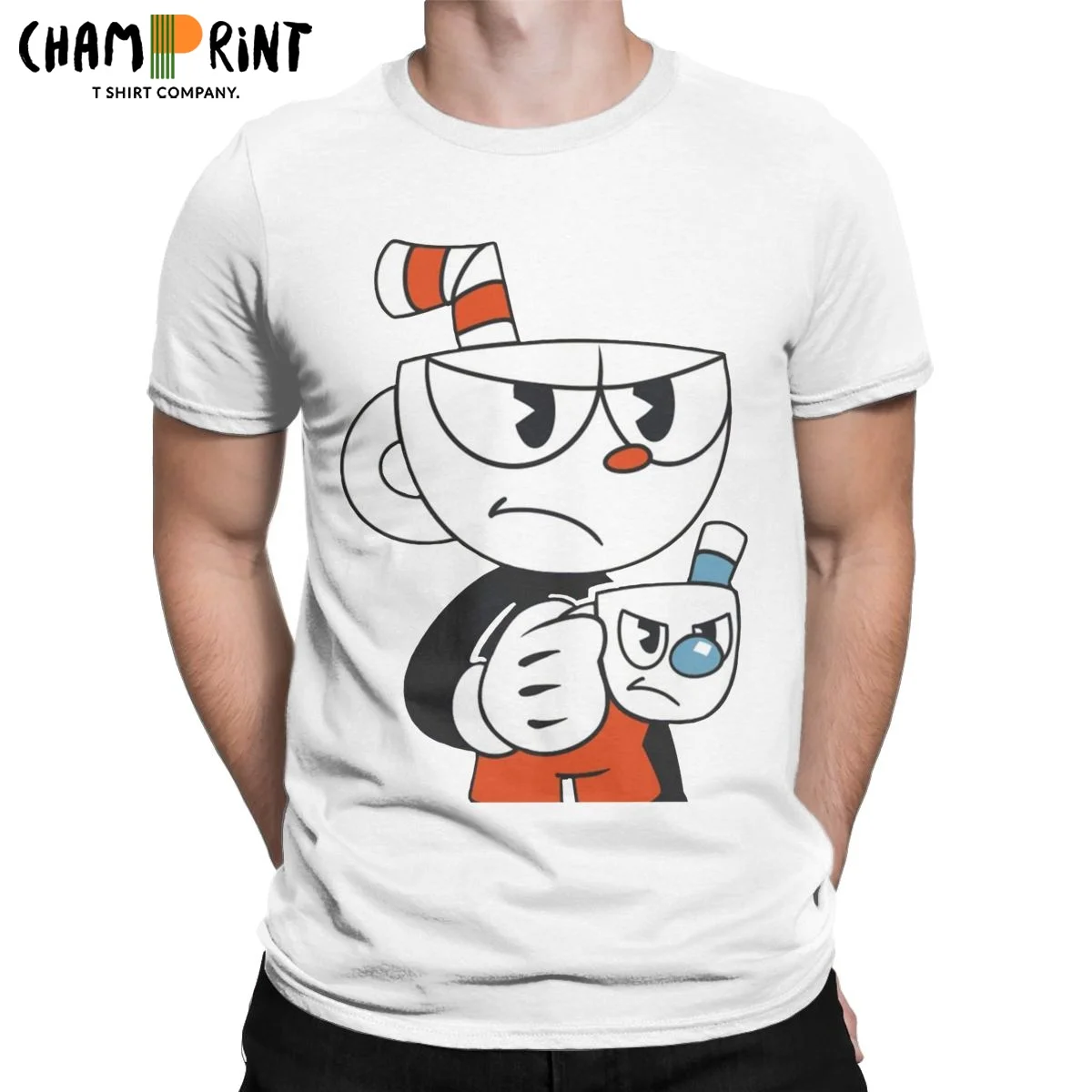 

Мужская футболка в стиле аниме Cuphead And Mugman, кофейная футболка в стиле ретро, 100% хлопок, футболка с круглым вырезом и коротким рукавом, одежда с...