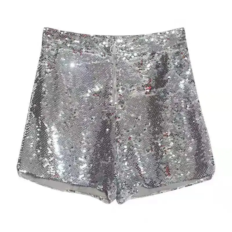 

New Women's Sexy Sequins High Waist Shorts for Dj Dance Zipper Booty Shorts