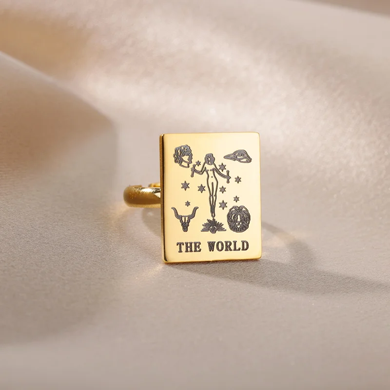 

Tarot Card Rings for Women Stainless Steel Gold Color Couple Rings Adjustable Finger Rings Trendy Jewelry Wedding Gift