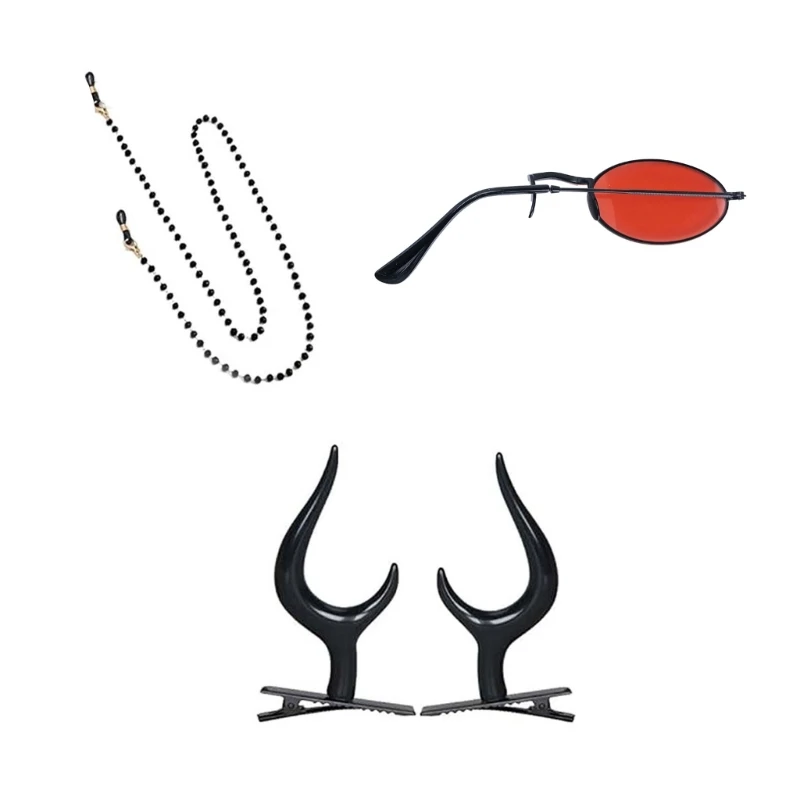 95AB монокулярные очки с цепочкой рога дьявола заколки для волос солнцезащитные
