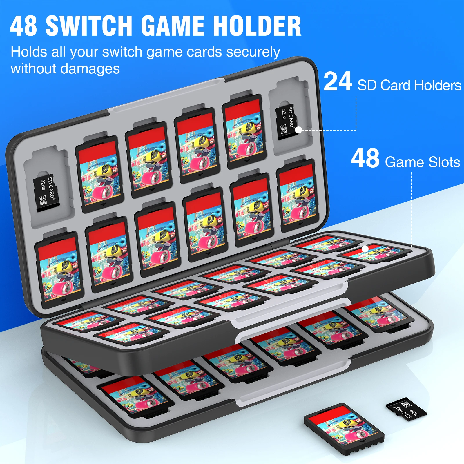 Портативный чехол для игровых карт DinoFire 48 в 1 водонепроницаемый защитный Nintendo Switch