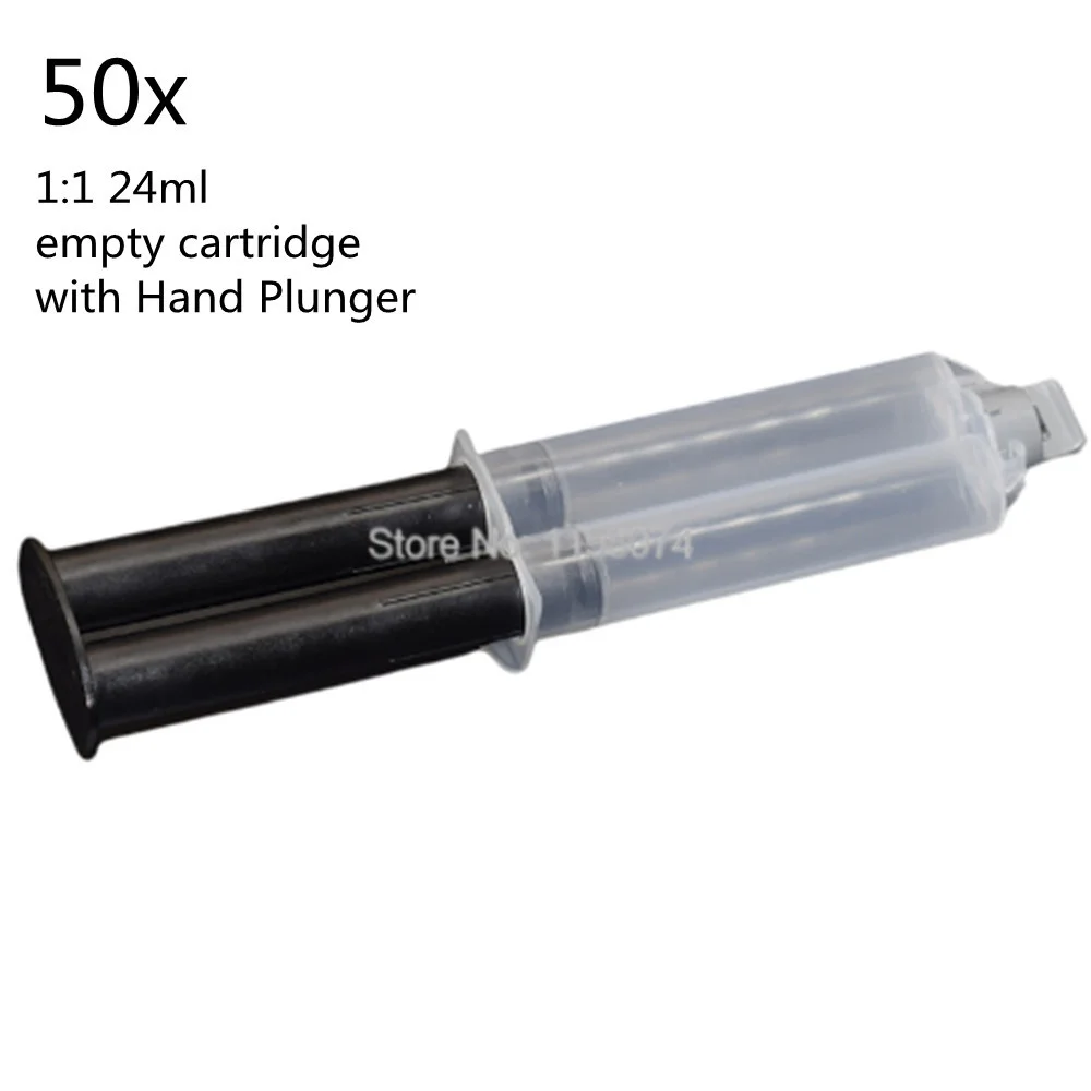 

50pcs 24ml Empty 1:1 Ratio 2-Part Cartridge Syringe with Hand Plungers for Dispensing Epoxy Adhesives Epoxies Silicones Fluids