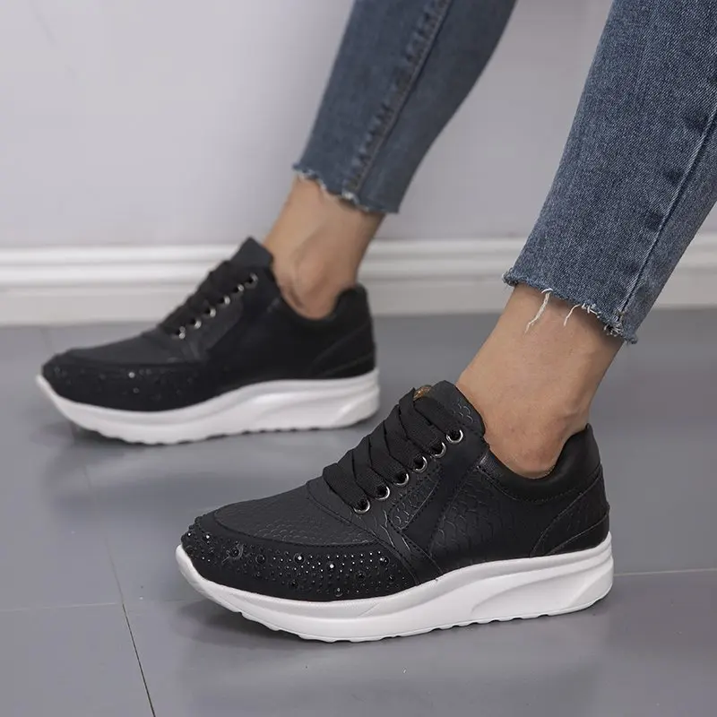 2023 Autumn Women Crystal Shoes Thick Bottom Breathable Rhinestone Sneakers Show Small Increase Summer Sandals Sizes 53-40