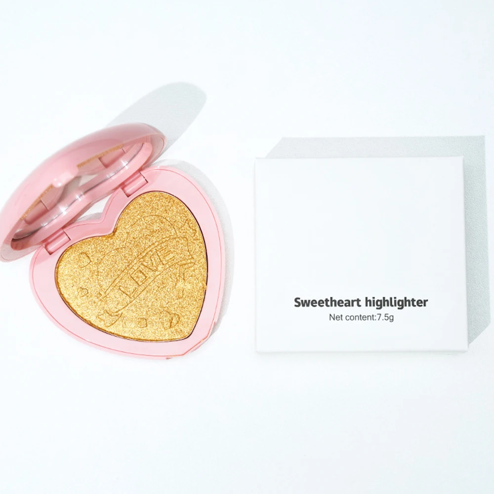 

Custom Monochrome Heart-shaped Stereo Durable Shimmer Glitter Naturally Brightens Highlighter Powder Lasting Private Label Bulk