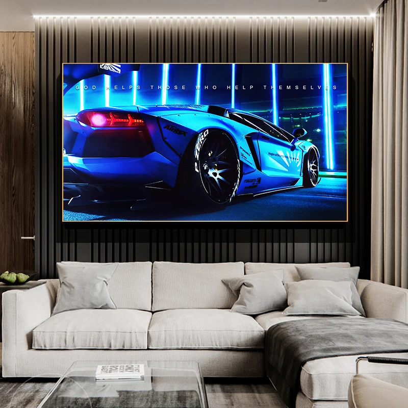 

Blue Sports Car Posters Living Room Decoration Canvas Art Wall Art Canvas Room Decoration Vintage Room Decor Wall Decor